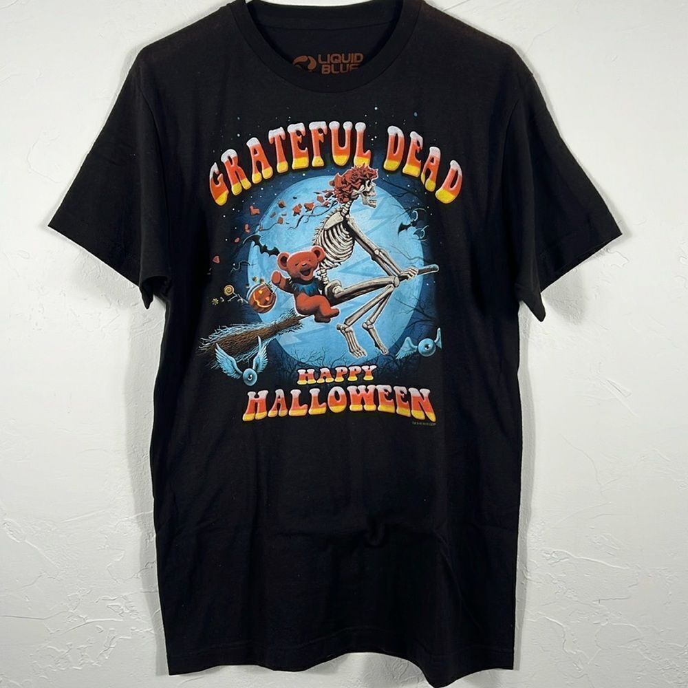 🔥🔥 GRATEFUL DEAD Happy Halloween‎ Horror Band Black Tee - Sz Medium- EUC